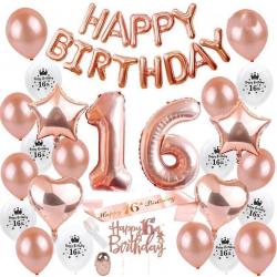 Joya® Sweet 16 Versiering Rose Goud pakket| Verjaardag 16 Jaar | Ballonnen Slinger Rosé gold | sweet sixteen sjerp | happy birthday
